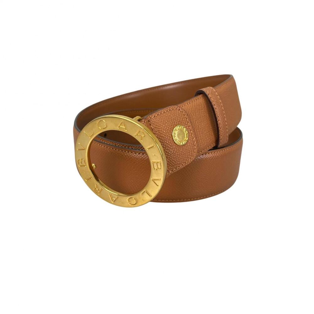 BVLGARI Bulgari Leather Belt Gold Brown Men's